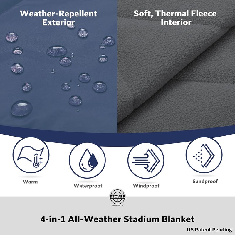 STOVER Large Waterproof Outdoor Stadium Blanket– Extra Thick Soft Fleece Camping Blanket for Travel, Picnics, Sports, Dogs– 79"x55", Warm, Windproof, Sand-Proof, Lightweight, Packable (Glacier Blue) - Image 2